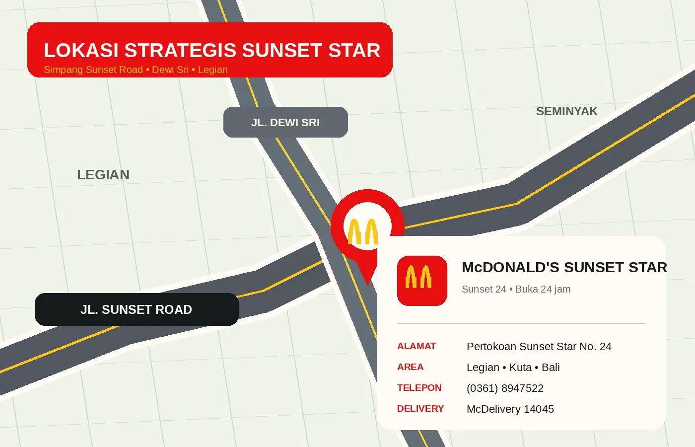 Lokasi McDonald's Jimbaran di Jl. Uluwatu II No. 01, Kabupaten Badung